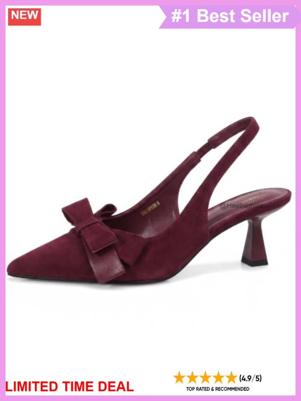 Faux Suede Slingback Kitten Heel Pumps with Bow Pointed Toe